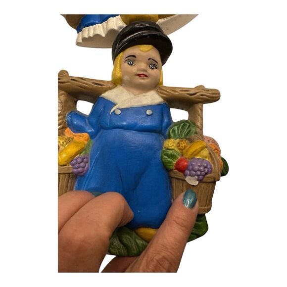 Dutch Boy & Girl Wall Hanging Art Decor Chalk Hand Painted Hobbyist Signed 6" - Picture 2 of 3